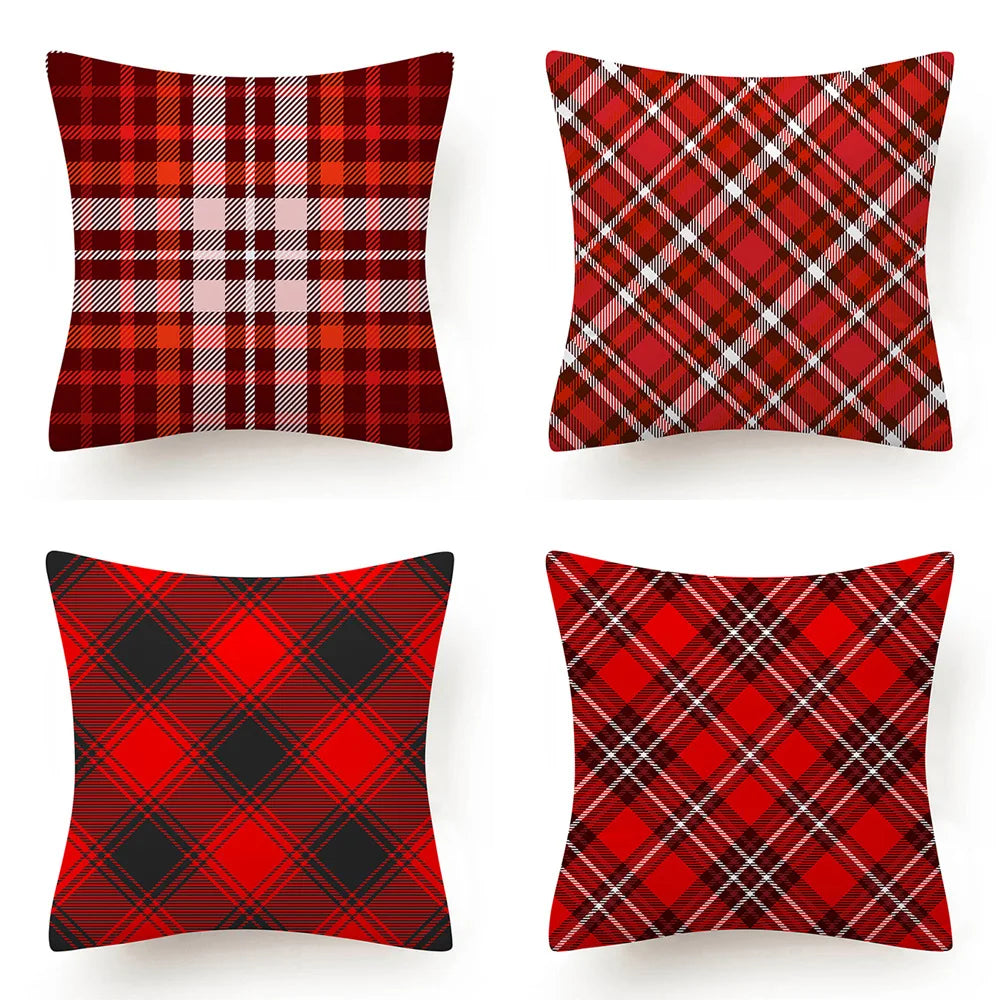 Merry Christmas Cushion 45*45 Tree Snowflake Red Lattice Pillows Decorative Linen Pillowcase Sofa Cushions Home Decor