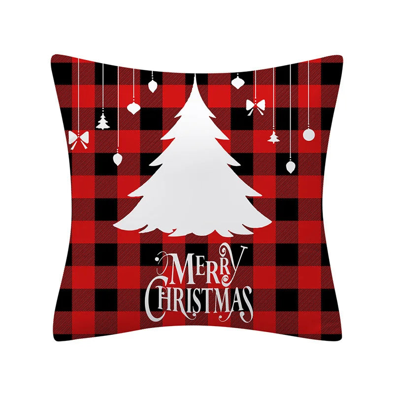 Merry Christmas Cushion 45*45 Tree Snowflake Red Lattice Pillows Decorative Linen Pillowcase Sofa Cushions Home Decor