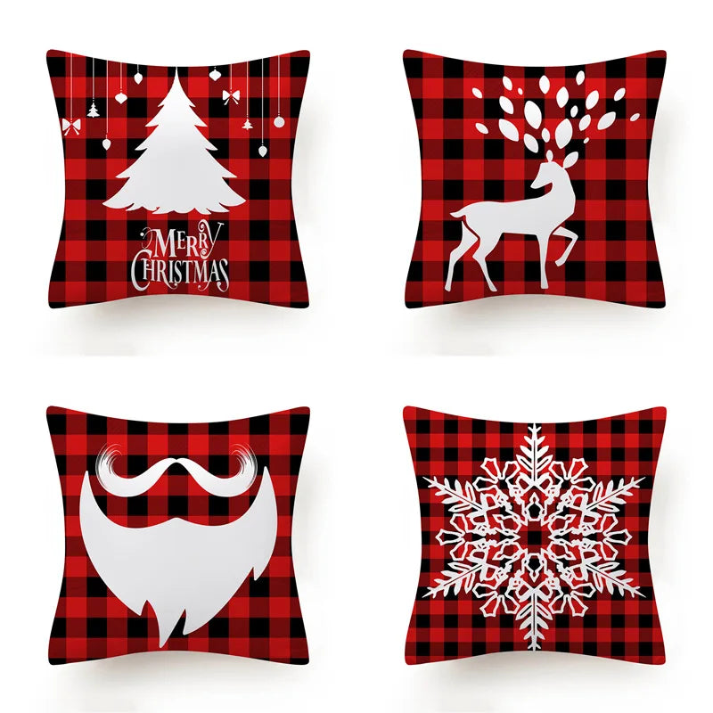 Merry Christmas Cushion 45*45 Tree Snowflake Red Lattice Pillows Decorative Linen Pillowcase Sofa Cushions Home Decor