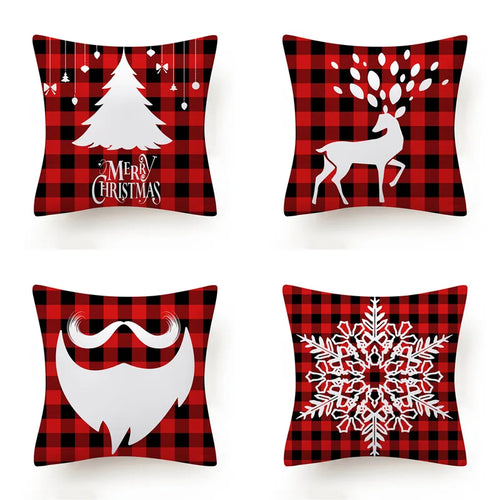 Merry Christmas Cushion 45*45 Tree Snowflake Red Lattice Pillows Decorative Linen Pillowcase Sofa Cushions Home Decor